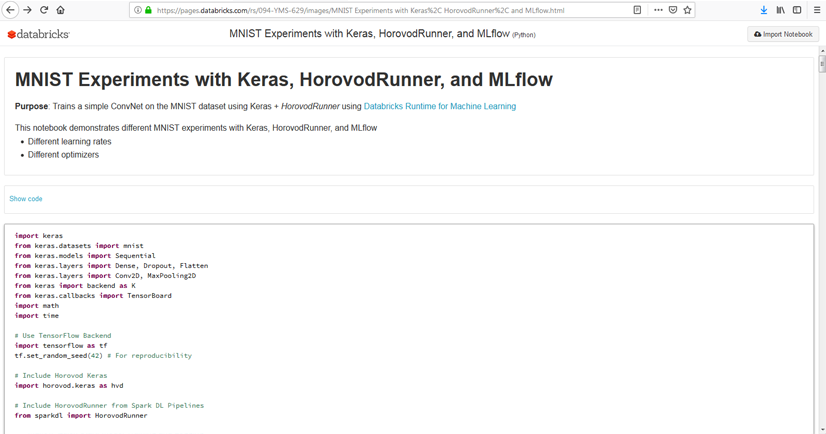 MNIST实验Keras, HorovodRunner和MLflow